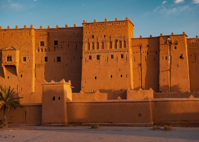Erg Chebbi golden dunes panorama on 3-day Ouarzazate desert and kasbahs tour